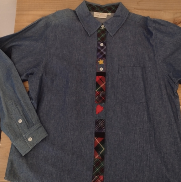 Susan Bristol Vintage Chambray Long Sleeve Embroidered Button Front Shirt Size L - Picture 7 of 11